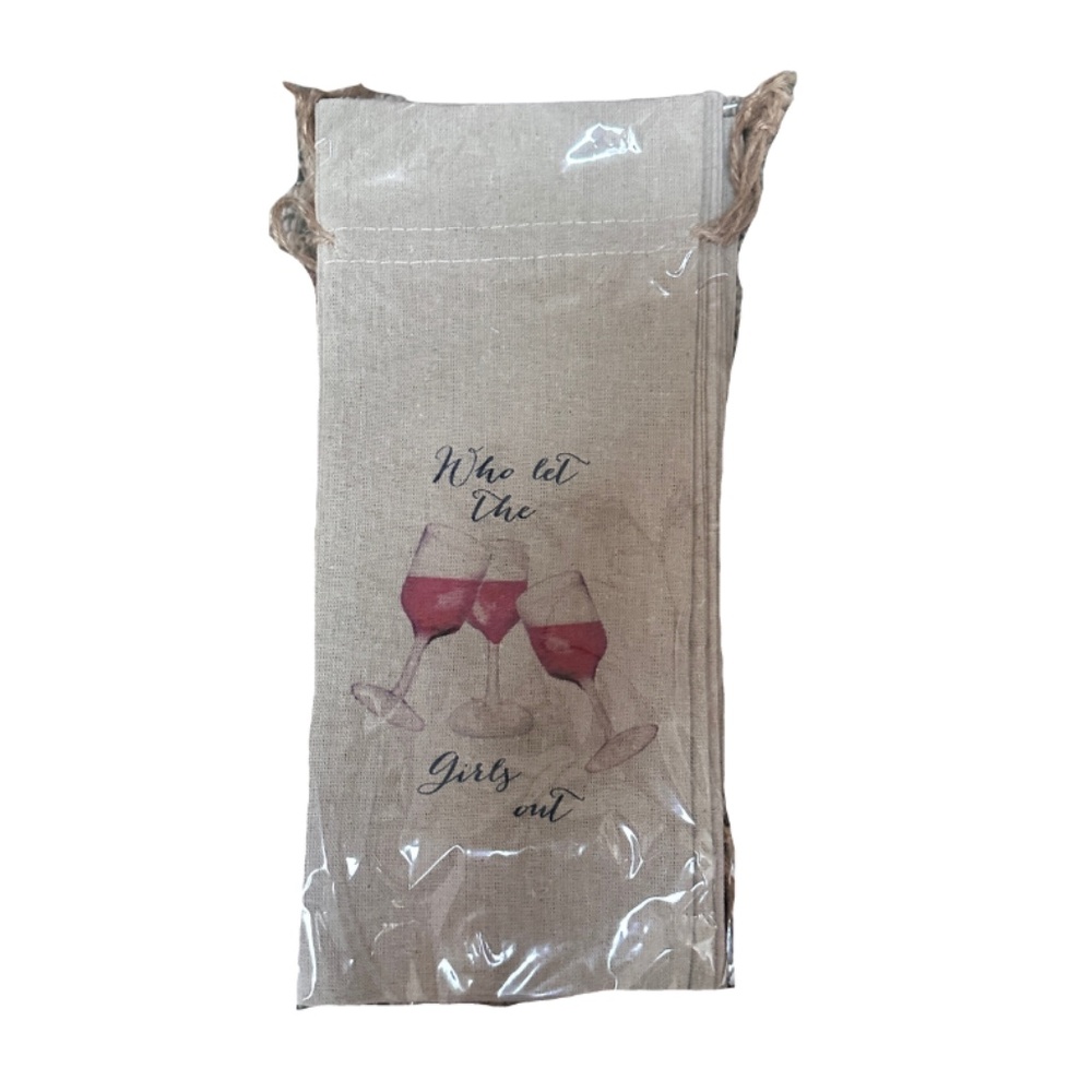 NEW French Graffiti Gray Twine Wine Gift Bag - Who Let The Girls Out